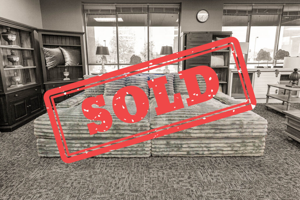 SOLD Angel Cloud double chaise sectional at Furniture With Attitude in Valencia. Oversized faux fur sofa with deep lounging seats, sold during storewide liquidation sale.